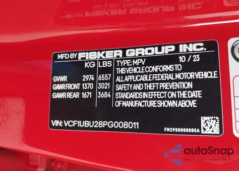 2023 Fisker Ocean Ultra from USA, damaged, VIN VCF1UBU28PG008011